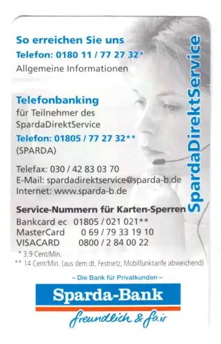 Kalender Scheckkartenformat, 2008, Werbung: Sparda-Bank