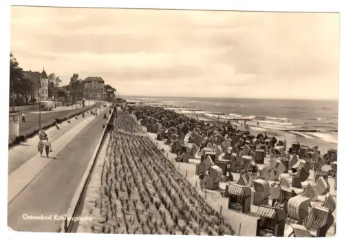 AK, Kühlungsborn Kr. Bad Doberan, Strandpromenade mit Strand, belebt, 1966