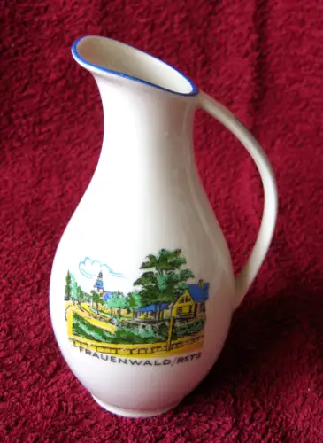 kleine Vase Porzellan weiß, Dekor: Ansicht von Frauenwald Rstg., 1960er, Kahla
