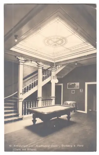 AK, Stolberg a. Harz, Erholungsheim "Kraftfahrer-Dank", Diele mit Billard, 1918
