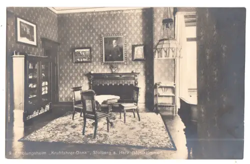 AK, Stolberg a. Harz, Erholungsheim "Kraftfahrer-Dank", Musikzimmer V. 1, 1918