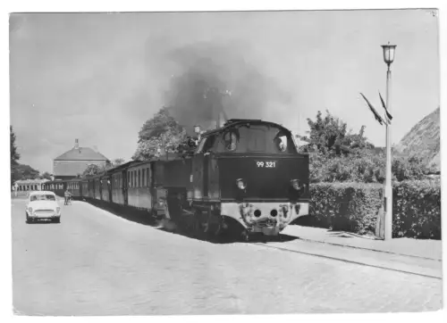 AK, Kühlungsborn Kr. Bad Doberan, Kleinbahn "Molly" auf der Straße, 1975