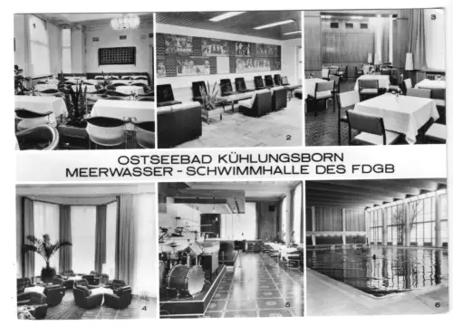 AK, Kühlungsborn Kr. Bad Doberan, Meerwasser-Schwimmhalle, sechs Abb., 1974