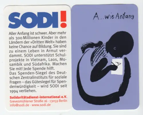 Kalender Scheckkartenformat, 2003, Werbung: Solidaritätsdienst International e.V
