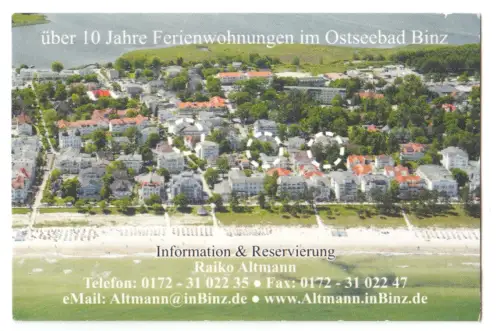 Kalender Scheckkartenformat, 2013, Werbung: 10 Jahre Ferienwohnungen in Binz