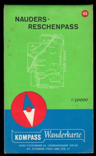 Kompass Wanderkarte, Nauders - Reschenpass, um 1974