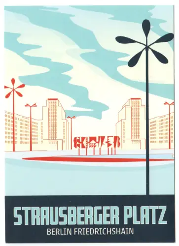 AK, Berlin Friedrichshain, Strausberger Platz, Künstlerkarte, um 2020