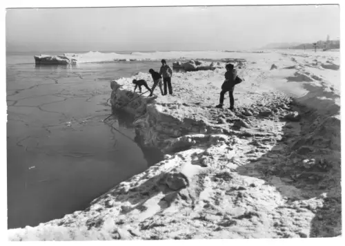 AK, Ostseeküste, vermutlich Usedom, Winterstimmung am Meer, Version 1, 1982