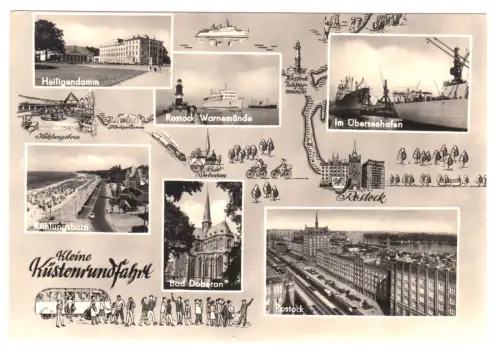 AK, Rostock, Kleine Küstenrundfahrt um Rostock, sechs Abb., gestaltet, 1967