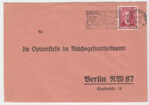 Bedarfsbf. DR, Michel-Nr. 605 EF, an Opiumstelle..., o Baden-Baden, 26.2.36