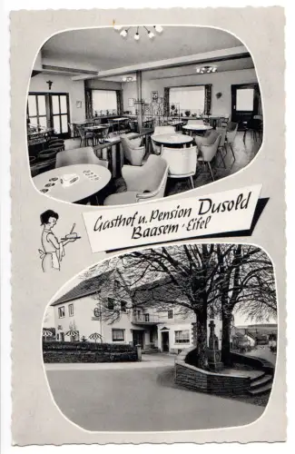 AK, Baasem Eifel, Gasthof und Pension Dusold, zwei Abb., um 1964