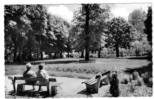 AK, Pottenstein Fränk. Schweiz, Partie im Kurpark, um 1964
