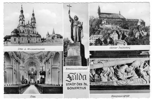 AK, Fulda - Stadt des hl. Bonifatius, fünf Abb., um 1958