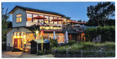 AK lang, Panoramakarte, Ostseebad Prerow, Fischrestaurant Seeblick, ca. 2017