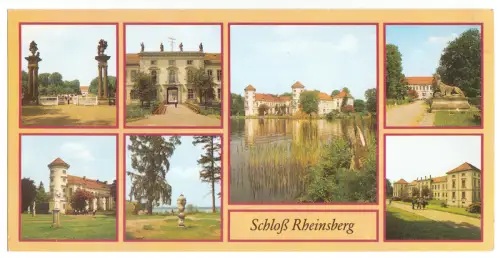 AK lang, Panoramakarte, Rheinsberg, sieben Abb., Schloß Rheinsberg, 1989