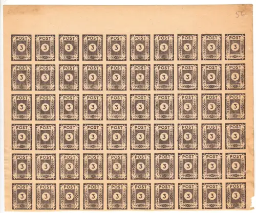 Bogenteil, SBZ, Ost-Sachsen, Mi.-Nr.  51, 54 x 51aI und 3 x 51aII (stumpfe 3)
