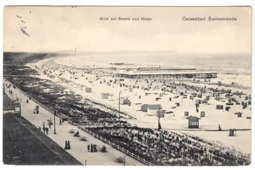 AK, Swinemünde, Świnoujście, Blick auf Strand und Bäder, 1915