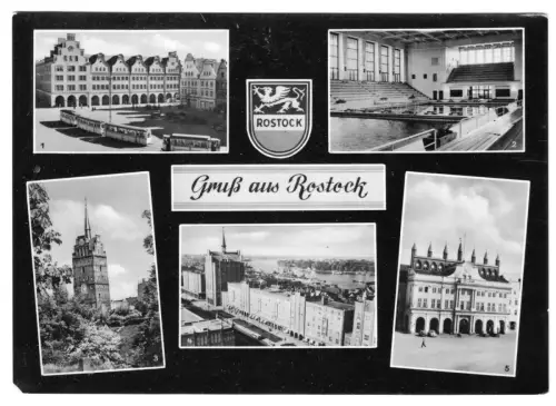 AK, Rostock, fünf Abb., gestaltet, 1961