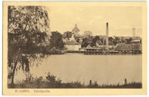 AK, Deutsch Gabel, Jablonné v Podještědí, Blick über den Teich, 1925