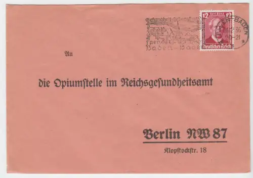 Bedarfsbf. DR, Michel-Nr. 605 EF, an Opiumstelle..., o Baden-Baden, 26.2.36