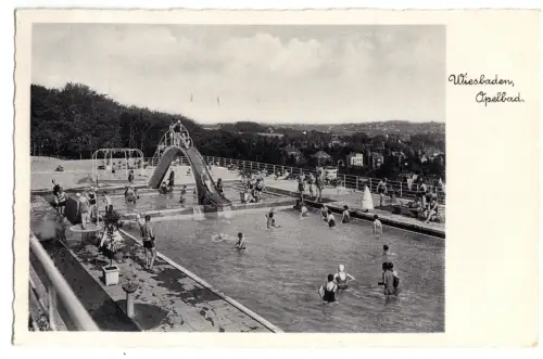 AK, Wiesbaden, Opelbad, belebt, 1936