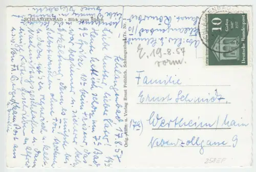 Bedarfskarte, Michel-Nr. BRD 258 EF, o Schlangenbad, 17.8.57