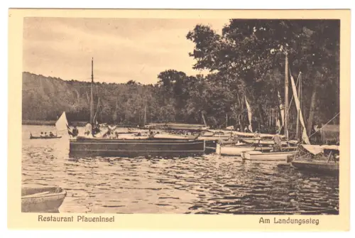 AK, Berlin Wannsee, Restaurant Pfaueninsel, Landungssteg, um 1930