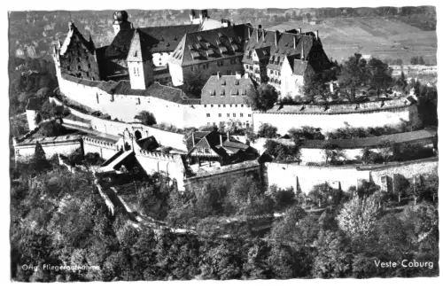 AK, Coburg, Veste Coburg, Luftbildansicht, um 1958
