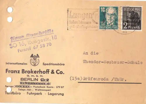 Geschäftspostkarte, Michel-Nr. SBZ 182 MiF 215, o (1) Berlin N 4, 16.12.48