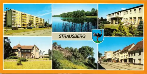 AK lang, Strausberg b. Berlin, sechs Abb. mit Wappen, 1989
