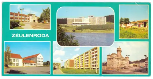 AK lang, Panoramakarte, Zeulenroda, sechs Abb., um 1989