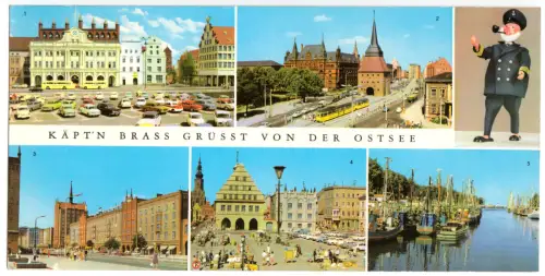 AK lang, Panoramakarte, Käpt'n Brass grüst von der Ostsee, sechs Abb., 1975