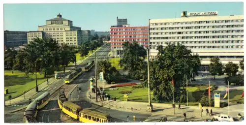 AK lang, Panoramakarte, Leipzig, Blick vom Hauptbahnhof in die Goethestr., 1967