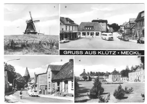 AK, Klütz Kr. Grevesmühlen, vier Abb., u.a. Windmühle, 1983