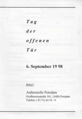 Dokumente, Tag der offenen Tür 1998, Bundesbeaauftragter f. Staatssicherheit Pdm
