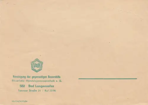 blanko Briefumschlag, VDGB Bad Langensalza, um 1970