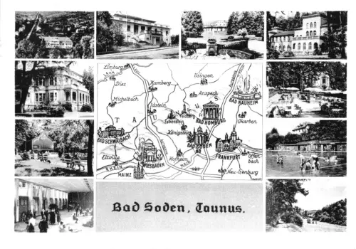 AK, Bad Soden Taunus, 10 Abb., und Landkarte, 1969