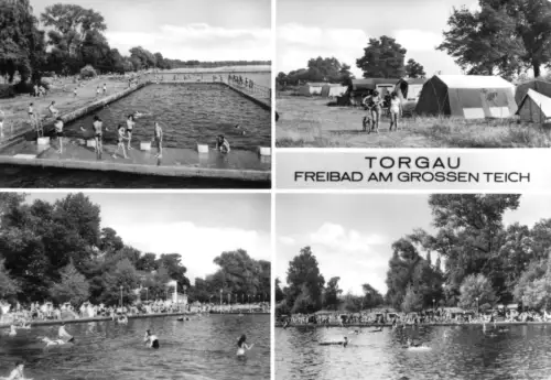 AK, Torgau, Freibad am Grossen Teich, vier Abb., 1983