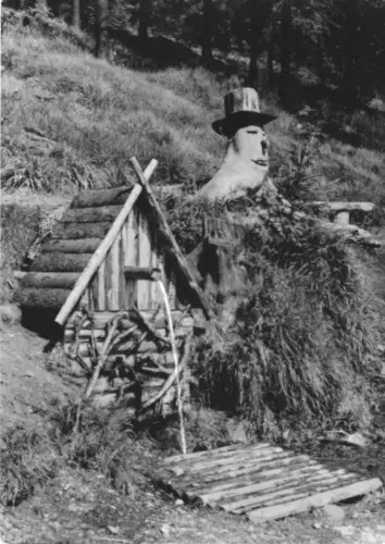 AK, Kurort Oberwiesenthal, Quellhäuschen und Wurzelmann am Fichtelberg, 1974