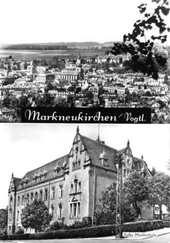 AK, Markneukirchen Vogtl., zwei Abb. - Teilansicht, Volks-Musikschule, 1977