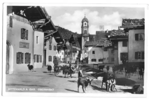 AK, Mittenwald, Obermarkt, Straßenpartie, 1930