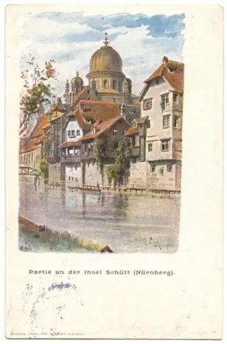 AK, Nürnberg, Partie an der Insel Schütt, Künstlerkarte, 1902
