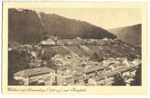 AK, Wildbad im Schwarzwald, Teilansicht mit Sommerberg und Bergbahn, um 1924