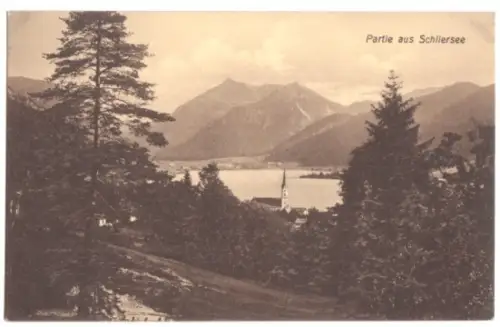 AK, Schliersee, Teilansicht mit See, um 1918