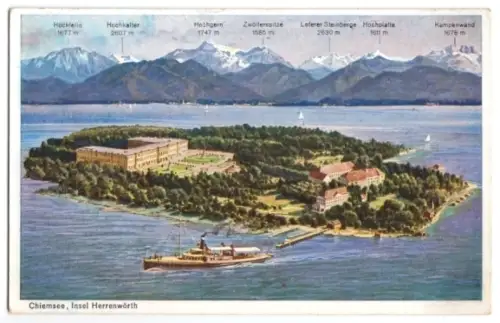 AK, Chiemsee, Insel Herrenwöth, Vogelschau, 1925
