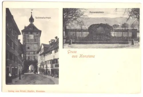 AK, Konstanz, zwei Abb., Schnetztor u. Hussenstein 1904