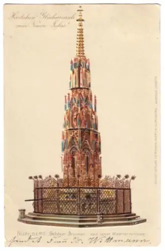 AK, Nürnberg, Schöner Brunnen, Prägedruck, ca. 1903