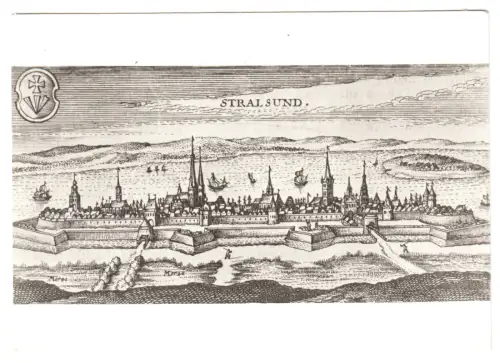 AK, Stralsund, Gesamtansicht von Westen im 17. Jahrhundert, Reprint, 1983