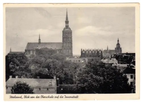 AK, Stralsund, Blick von der Oberschule auf die Innenstadt, um 1969