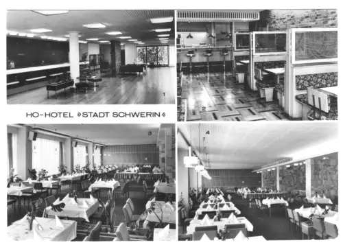 AK,  Schwerin, HO-Hotel "Stadt Schwerin", vier Innenansichten, 1980